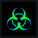 Green Biohazard Symbol Poster ポスター<br><div class="desc">Black poster with green and blue biohazard symbol.</div>