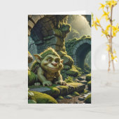 Green Birthday Troll Under a Bridge カード (黄色い花)