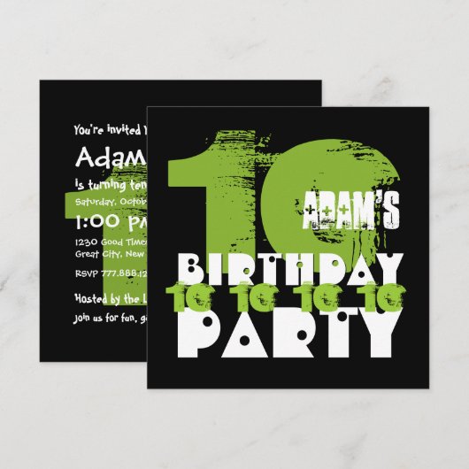 GREEN BLACK 10th Birthday Party 10歳V02B 招待状 (正面/裏面)