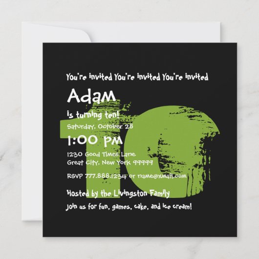 GREEN BLACK 10th Birthday Party 10歳V02B 招待状 (裏面)