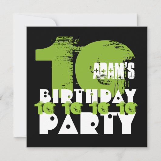 GREEN BLACK 10th Birthday Party 10歳V02B 招待状 (正面)