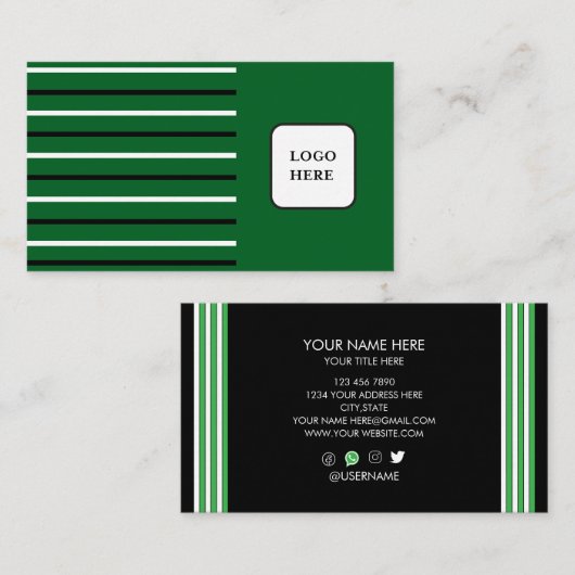 Green Black And White Line Art Business Card 名刺 (正面/裏面)