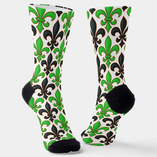 Green Black Baroque Fleur-de-lis Pattern Design  ソックス