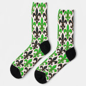 Green Black Baroque Fleur-de-lis Pattern Design  ソックス (左)