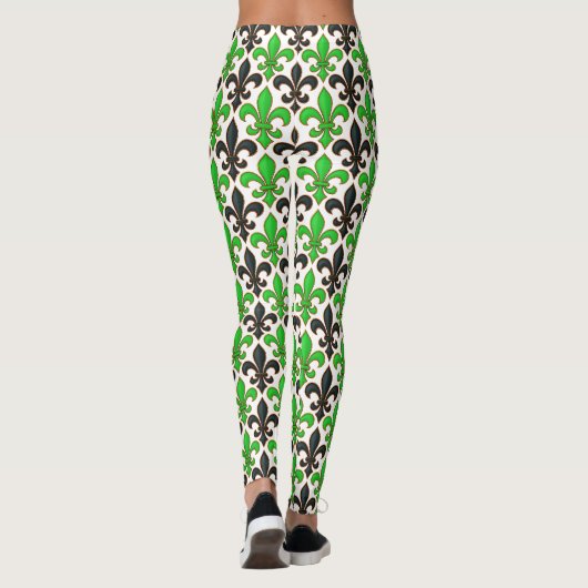 Green Black Baroque Fleur-de-lis Pattern Design  レギンス (裏面)