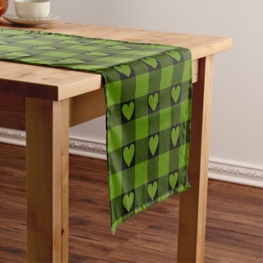 Green Black Buffalo Heart Plaid Table Runner ショートテーブルランナー (インサイチュ)