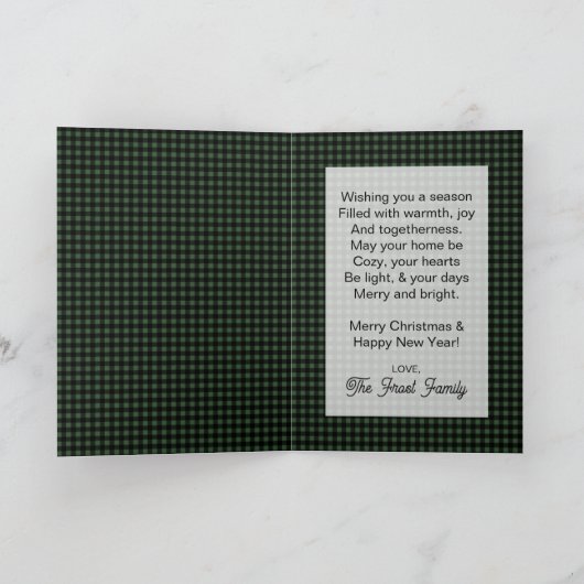 Green & Black Buffalo Plaid Custom Name and Text カード (内部)