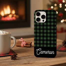Green & Black Buffalo Plaid Custom Name iPhone 16 Pro Maxケース