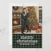 Green & Black Buffalo Plaid Merry Christmas Photo  シーズンカード (正面)