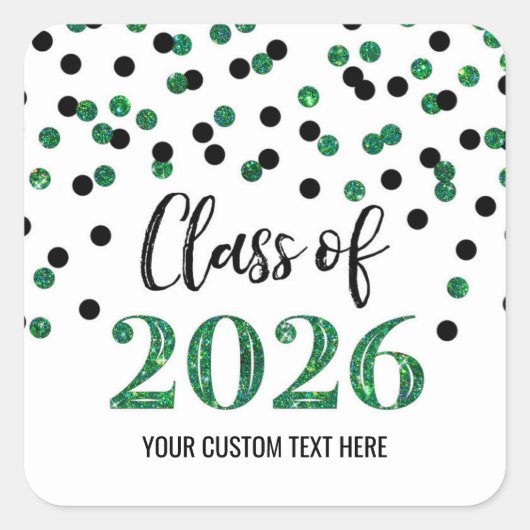 Green Black Confetti Graduation 2026 スクエアシール (正面)