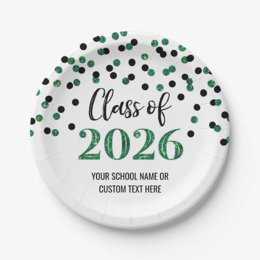 Green Black Confetti Graduation 2026 ペーパープレート (正面)
