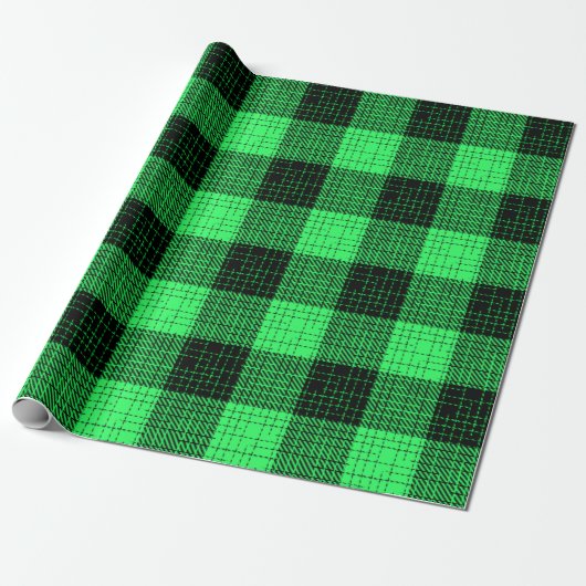  Green Black Crosshatch Buffalo Check ラッピングペーパー (アンロールド)