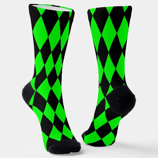 Green Black Harlequin Diamonds Checkers Design  ソックス