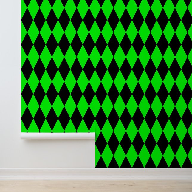 Green Black Harlequin Diamonds Checkers Design  壁紙 (クリエイターアップロード済み)
