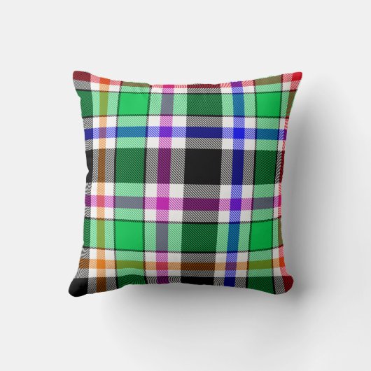 Green Black Multicolour Flannel Plaid Tartan クッション (裏面)