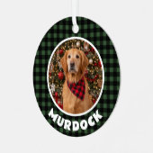 Green & Black Plaid Christmas Personalized Pet メタルオーナメント (正面左)