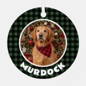 Green & Black Plaid Christmas Personalized Pet メタルオーナメント (裏面)