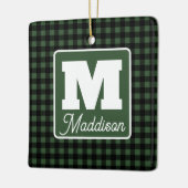 Green & Black Plaid Monogram Name Christmas  セラミックオーナメント (左)