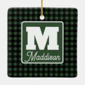 Green & Black Plaid Monogram Name Christmas  セラミックオーナメント (裏面)