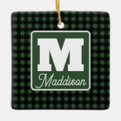 Green & Black Plaid Monogram Name Christmas  セラミックオーナメント (正面)