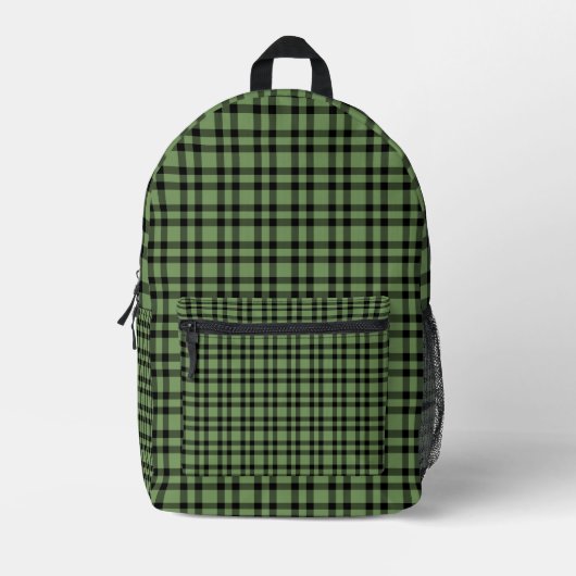 Green Black Plaid Pattern プリントバックパック (正面)
