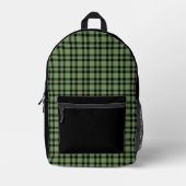 Green Black Plaid Pattern プリントバックパック (正面)