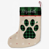 Green Black Plaid Paw Print Personalized Pet スモールクリスマスストッキング (裏面)