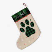 Green Black Plaid Paw Print Personalized Pet スモールクリスマスストッキング (裏面 (吊り時))