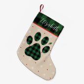 Green Black Plaid Paw Print Personalized Pet スモールクリスマスストッキング (正面 (吊り時))
