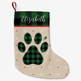 Green Black Plaid Paw Print Personalized Pet スモールクリスマスストッキング