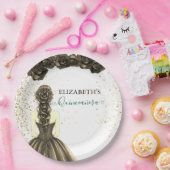 Green & Black Quinceañera Custom Paper Plat ペーパープレート (パーティー)
