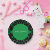 Green & Black Swirl Gothic 結婚's ペーパープレート (パーティー)