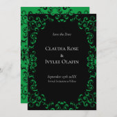 Green & Black Swirl Gothic 結婚's 招待状 (正面/裏面)