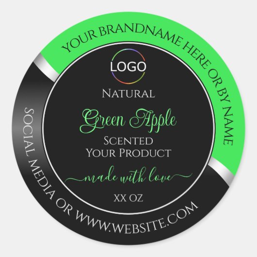 Green Black Wavy Silver with Logo Product Labels ラウンドシール (正面)