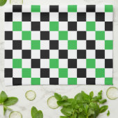 Green Black White Checkered Pattern Design  キッチンタオル (折り畳み)