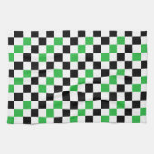 Green Black White Checkered Pattern Design  キッチンタオル (横)