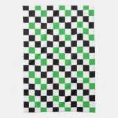 Green Black White Checkered Pattern Design  キッチンタオル (縦)