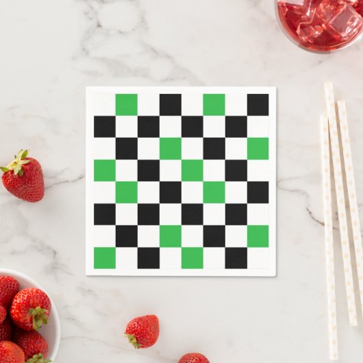 Green Black White Checkered Pattern Design  スタンダードカクテルナプキン (インサイチュ)
