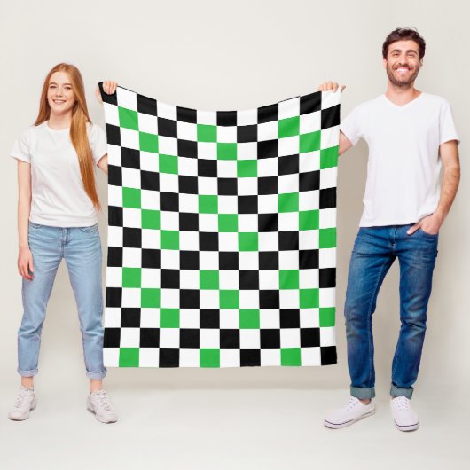 Green Black White Checkered Pattern Design  フリースブランケット (インサイチュ)
