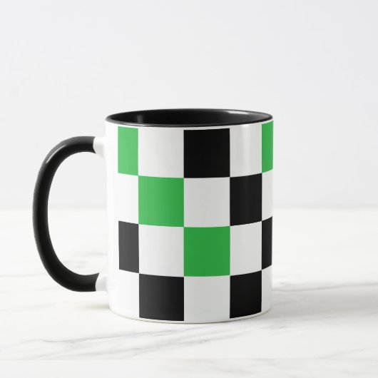 Green Black White Checkered Pattern Design  マグカップ (左)