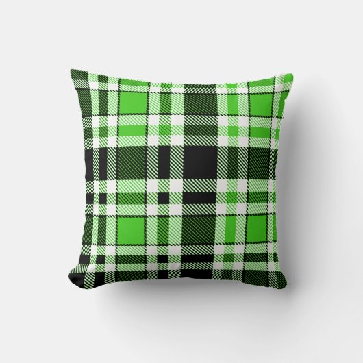 Green Black White Flannel Tartan Pattern Design  クッション (正面)