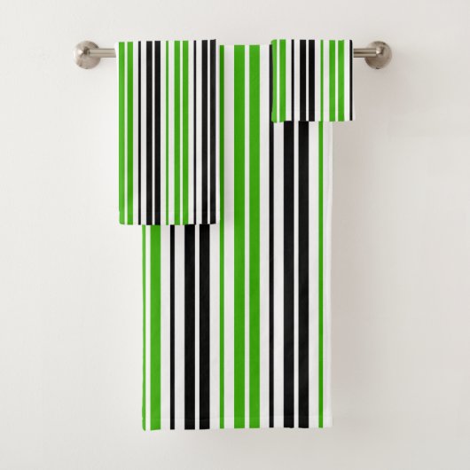 Green Black White Stripes Pattern Design  バスタオルセット (インサイチュ)