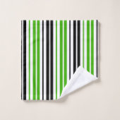Green Black White Stripes Pattern Design  バスタオルセット (ウォッシュタオル)