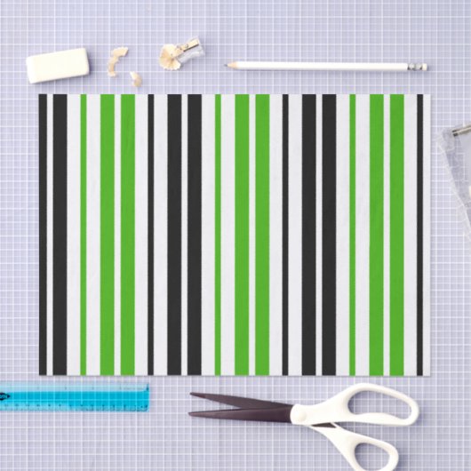 Green Black White Stripes Pattern Design  薄葉紙 (クラフト)