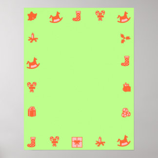 Green Blank Christmas Poster Red Decorative Border ポスター