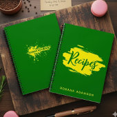 Green Blank Recipe Pages Journal with Yellow Name  ノートブック