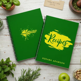 Green Blank Recipe Pages Journal with Yellow Name  ノートブック