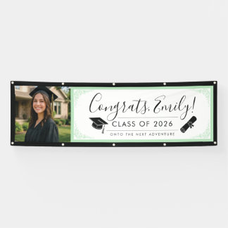 GREEN & BLK ornate | Graduation Banner with Photo 横断幕