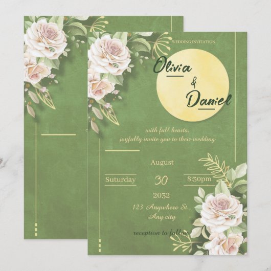 Green Blossom Engagement & Wedding Invitation 招待状 (正面/裏面)