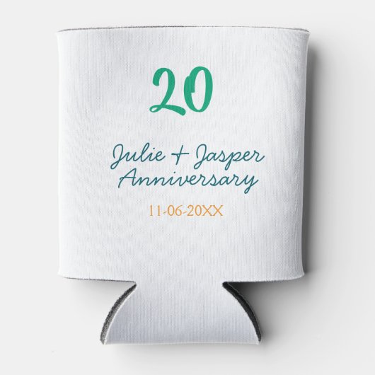 Green blue 20th anniversary name date orange  缶クーラー (正面)